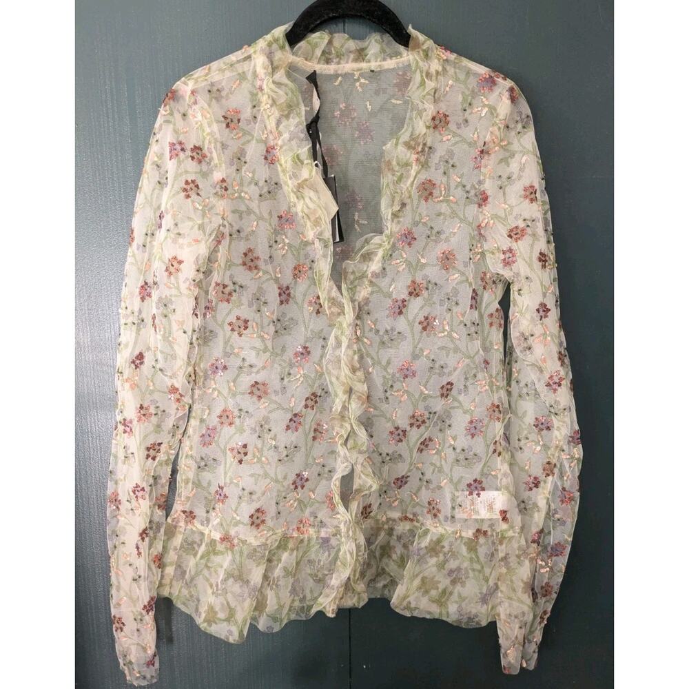 Vintage Deadstock Y2K Twin set simona barbieri Beaded‎ Sequin Sheer Blouse Top